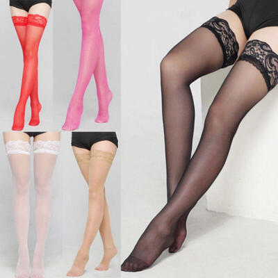 

Women Thin Sheer Lace Top Shiny Thigh High Stockings Stay-up Hold-ups Pantyhose