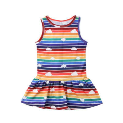 

AU Stock Striped Kids Baby Girl 3D Cloud Cotton Sleeveless Dress Sundress Summer