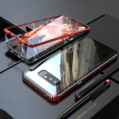 

For Samsung Galaxy Note 8 Case Magnetic Adsorption Metal Bumper Clear Tempered Glass Back Cover Case For Note 8 Shockproof Case