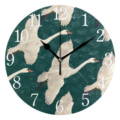 

Wall Clock Arabic Numerals Design Flying Swans Round