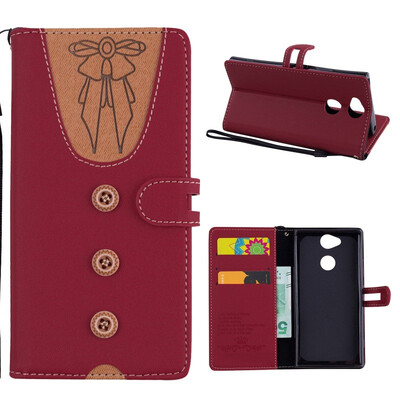 

MOONCASE Sony Xperia XA2 stitching embossed womens leather case - red