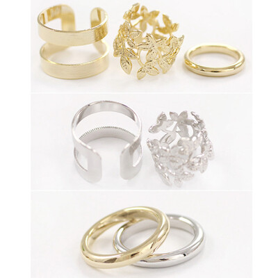 

MyMei 3pcs Fashion Women's Metall Gold/Silver Leaf Above Knuckle Finger Ring Set Gift