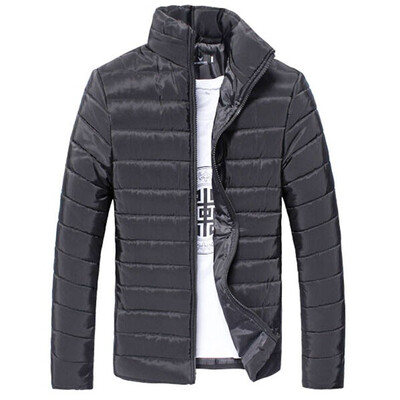 

Winter Stand Collar Cotton Blends Plain Long Sleeve Zipper Mens Coats