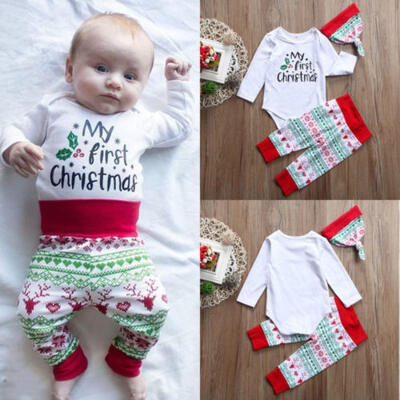 

AU Stock Newborn Baby Boy Girls Christmas Clothes Tops Rompers Pants Hat Outfits