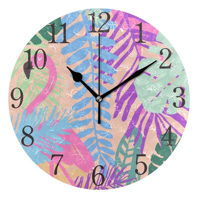 

Wall Clock Arabic Numerals Design Tropical Pattern Swan Round