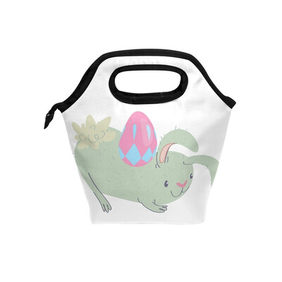 

Lunch Bag Green Rabbit Tote Travel Picnic Insulated Handbags Portable Zipper Lunch Bag Box