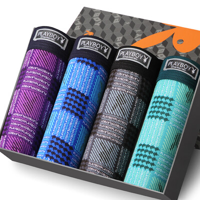 

Playboy PLAYBOY 5269 Men&39s underwear Male flat pants in the waist four pants elastic stretch shorts 4 gift box multi-color XXL