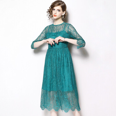 

2018 Autumn New Lace Dresses Hollow Out Women Half Sleeve Floral Crochet Casual Dress Femininas Plus size Vestidos