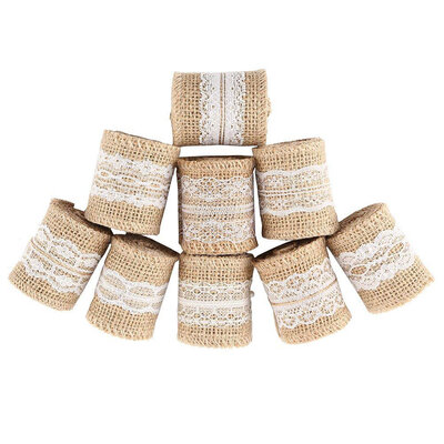 

UpperX 9 Packs Hessian Burlap Ribbon Rolls with White Lace Natural Burlap Wreath for Gift Wrapping Strap Wedding Party Home Decor
