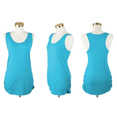 

Womens Sleeveless Tops Basic Cami Tank Top Racer Back Long T-Shirts Side Shirring