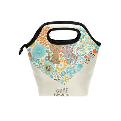 

Insulated Lunch Tote Bag Cat Wedding Travel Picnic Lunch Handbags Portable Zipper Lunch Bag Box