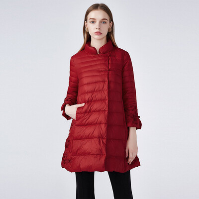 

Her pool womens 2018 autumn&winter new Korean fashion slim solid color long ladies thin brand down jacket T74Z1881A30XL red