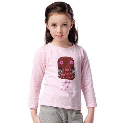 

Xin Song girl cartoon owl long sleeve printing T shirt light powder C006A 100