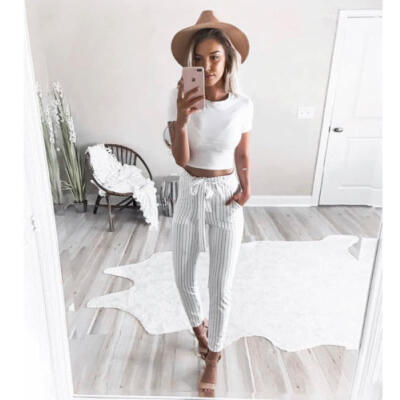 

Women High Waist Elastic Harem Pants Casual Chffion OL Lady Solid Pencil Trouser