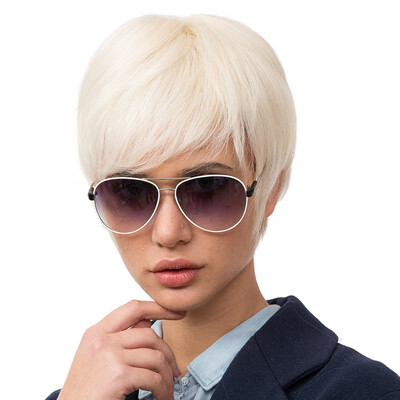 

BLONDE UNICORN 6 Inch Short Straight Human HairSynthetic Blend Wigs Light Blonde Multi Layered Fluffy Short Texture Pixie Cut Wig