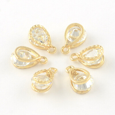 

PH PANDAHALL 100 Pcs Cubic Zirconia Alloy Drop Shape Charms Sets with 1mm Hole