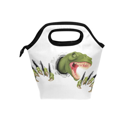 

Insulated Lunch Tote Bag Green Dinosaur Travel Picnic Lunch Handbags Portable Zipper Lunch Bag Box