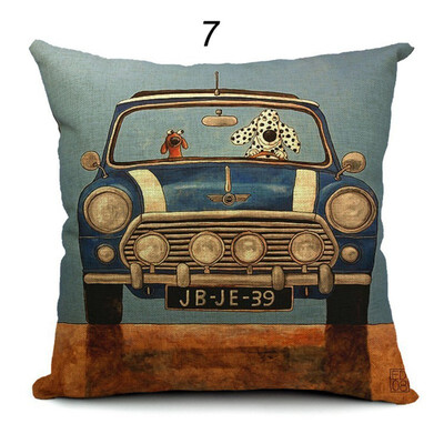 

Hot Sale Pillow Lovely Cartoon Dog Driving Car Vintage Almofadas 45X45CM Linen Pillow Decorative Linen Cushion Cover