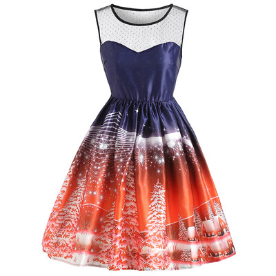 

Christmas Tree Mesh Panel Vintage Dress