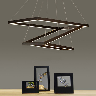 

Baycheer HL487480 Triple Ring Chandelier Dark Brown 350W Brushed Aluminum SquareRectangular LED Chandelier