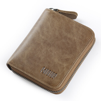 

Paibao pabojoe mens wallet mens leather wallet first layer cowhide RFID anti-theft brush multi-function card position key change coin bag vertical zipper clutch bag 1318C khaki