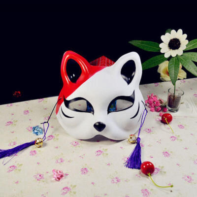 

Half Face Hand-Painted Japanese Fox Mask Kitsune Cosplay Props Masquerade Mask