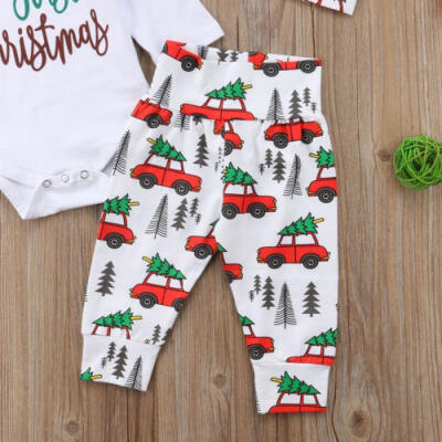 

3pcs Newborn Infant Baby Boy Girl Xmas Christmas Clothes Romper Bodysuit Pants