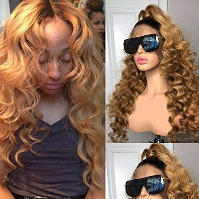 

Human Hair Ombre Blonde Lace Front Wigs for Women 1b27 Black Root 9A Brazilian Deep Wave Curly Full Lace Wig with Baby Hair Bleach
