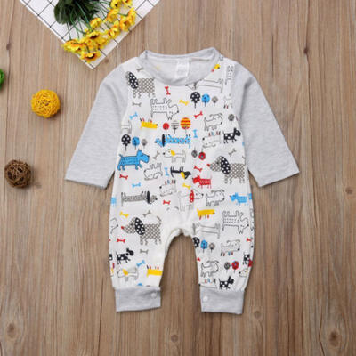

UK Newborn Kids Baby Boy Girl Dog Dinosaur Print Romper Jumpsuit Outfits Clothes