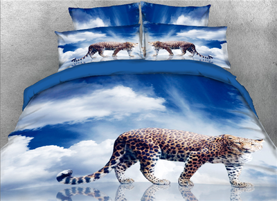

3D Walking Leopard&Blue Sky Printed Cotton 4-Piece Bedding Sets