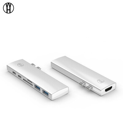 

WH P1 7 in 1 Thunderbolt 3 Dual USB31 Type C Adapter USB-C to HUB 4K 2-Port USB 30 SDMicro Card Reader Adapter Cable for Mac