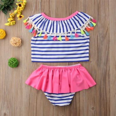 

Kids Baby Girls Striped Tankini Bikini Swimwear Swimsuit Bathing Suit Beachwear