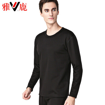 

Yalu thermal underwear mens thickening plus velvet autumn clothes long pants suit de velvet thick thermal underwear lovers set mens round neck black L