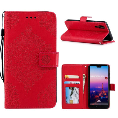 

MOONCASE Huawei P20 Blue&White Porcelain Embossed Leather Case - Red