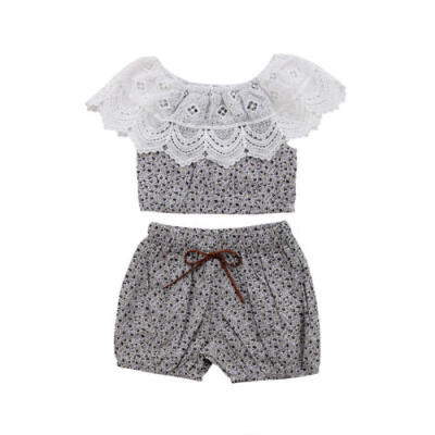 

USA Newborn Toddler Baby Girl Lace Floral Ruffle Tops Shorts 2Pcs Outfit Clothes