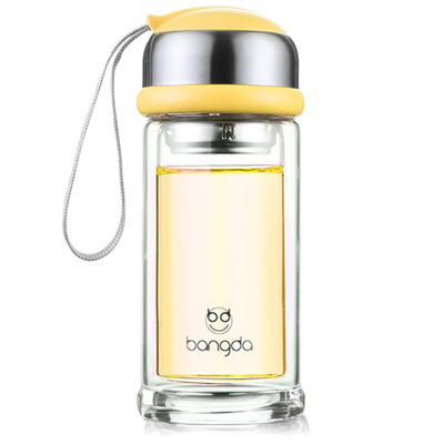 

【Jingdong Supermarket】 Bangda with double-layer glass cup filter tea cup children's portable transparent tea cup yellow 220ml