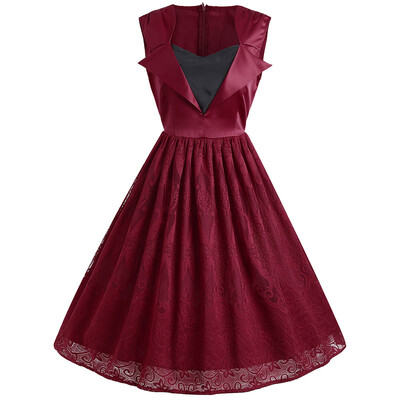 

Floral Lace Panel Overlay Sleeveless Vintage Dress