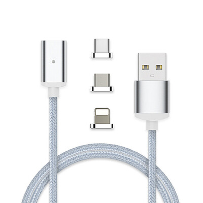 

Free Shipping 3in1 Magnetic Nylon Braided 1M 21A Cable Fast Charging Magnet Cables w Data Transfer micro USB 8Pins Type C