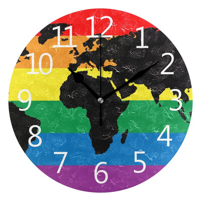 

Wall Clock Rainbow Pride Flag Map Round Wall Clock Arabic Numerals Design