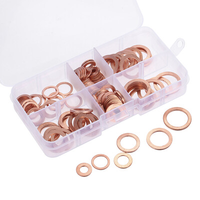 

110pcs Solid Copper Gasket Assorted Copper Washers Sealing Ring Set Sump Plug Oil Seal Fittings with Case 6 Sizes M6-M16 For Hardw