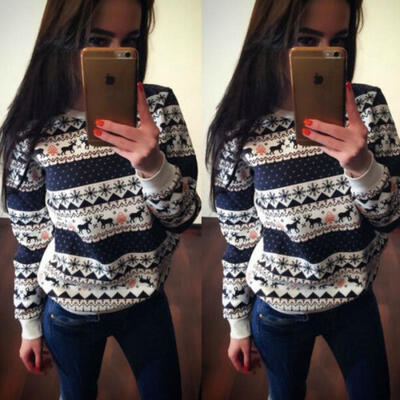 

Emmababy Christmas Xmas Womens Jumper Sweater Retro Snowflake Pullover Blouse​