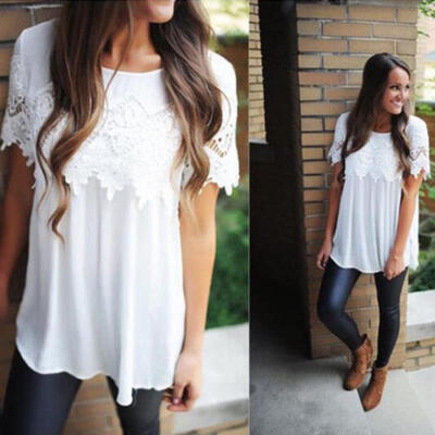 

Fashion Women Summer Loose Casual Ladies Short Sleeve Lace T Shirt Tops Blouse