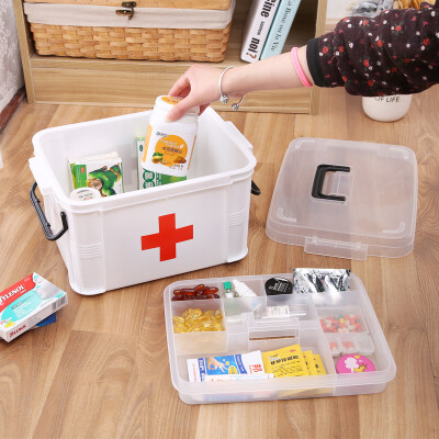 

Jingdong Supermarket] space room emergency medicine box large double multi-grid mention the family health plastic storage box white 10L 1 only installed