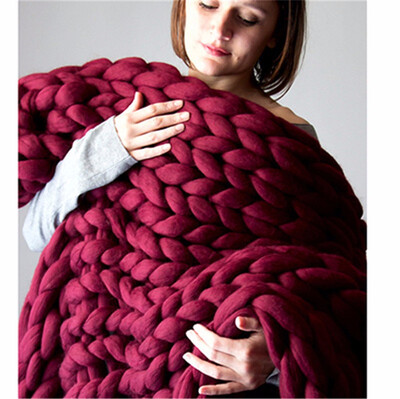 

Crocheted BedSofa Blanket Hand Weaving Linen Chunky Winter Fleece Wool Knitted Giant Thick Yarn Bulky Knitting Throw Blankets