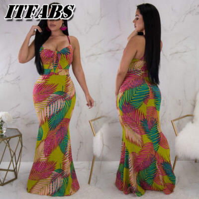 

UK Ladies Boho Maxi Summer Beach Long Skirt Cocktail Party Floral Dress Bandage