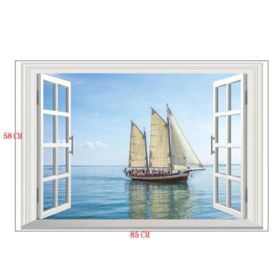 

Ocean Sailboat 3D Window View Wall Stickers Decal PVC Art Mural Home Room Decors