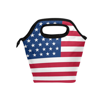 

Insulated Lunch Tote Bag American Flag Travel Picnic Lunch Handbags Portable Zipper Lunch Bag Box