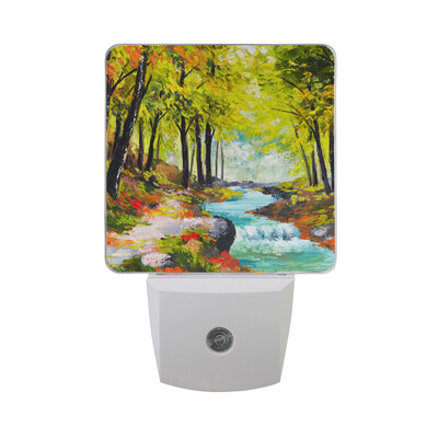

ALAZA LED Night Light With Smart Dusk To Dawn SensorOil Painting Landscape Plug In Night Light