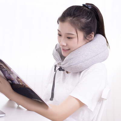 

JZAO Thailand natural latex particles U-shaped pillow cotton fabric multi-function neck pillow travel pillow light gray