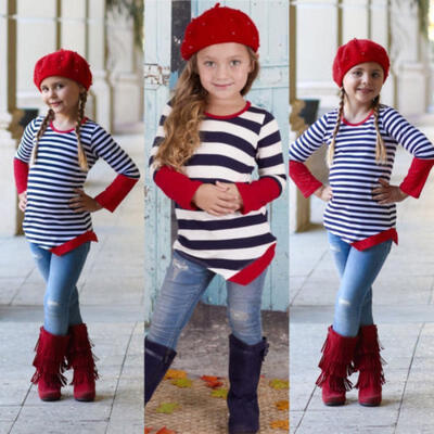 

Women Girls Long SLeeve Striped Top Ladies Casual Crew Neck Loose Blouse T-Shirt